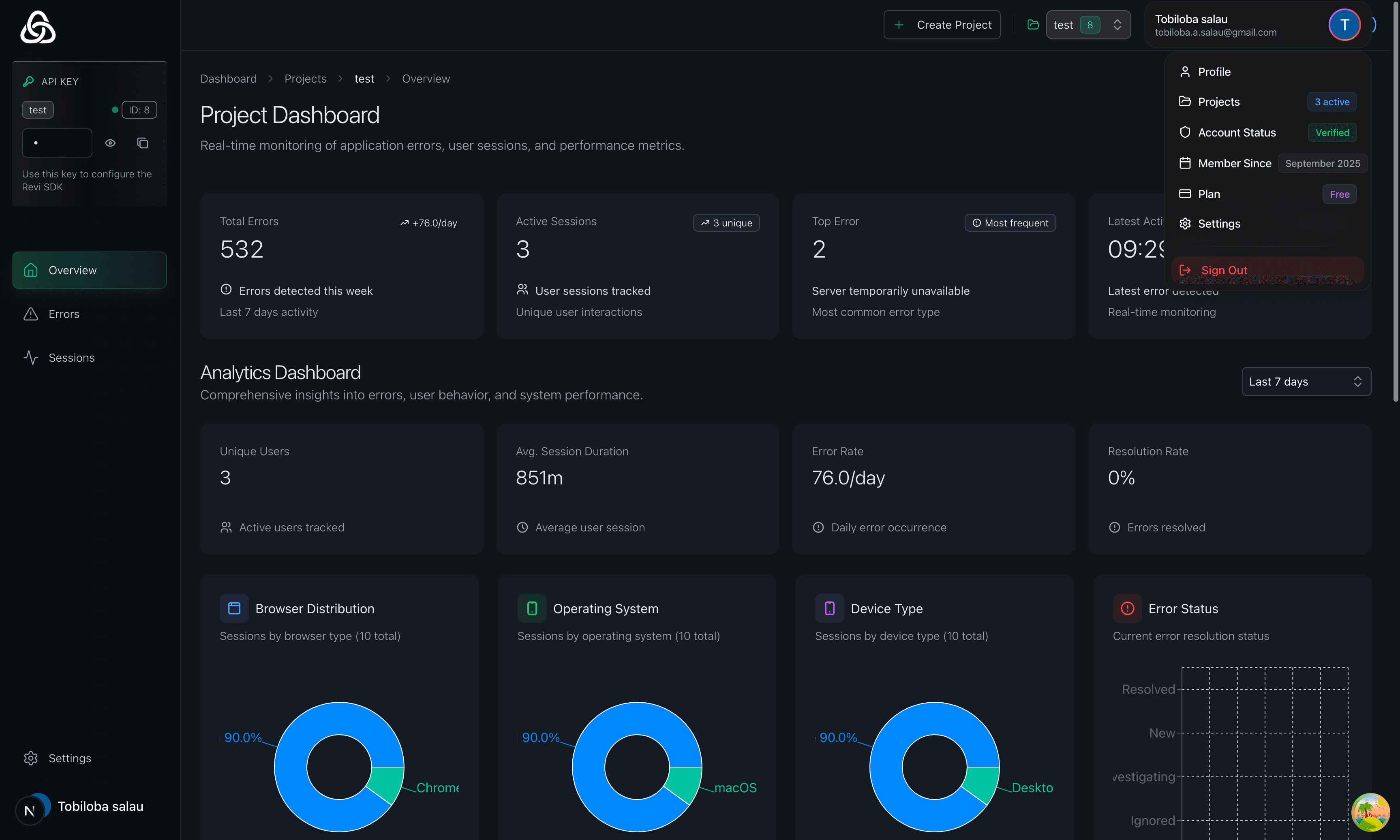Main dashboard interface