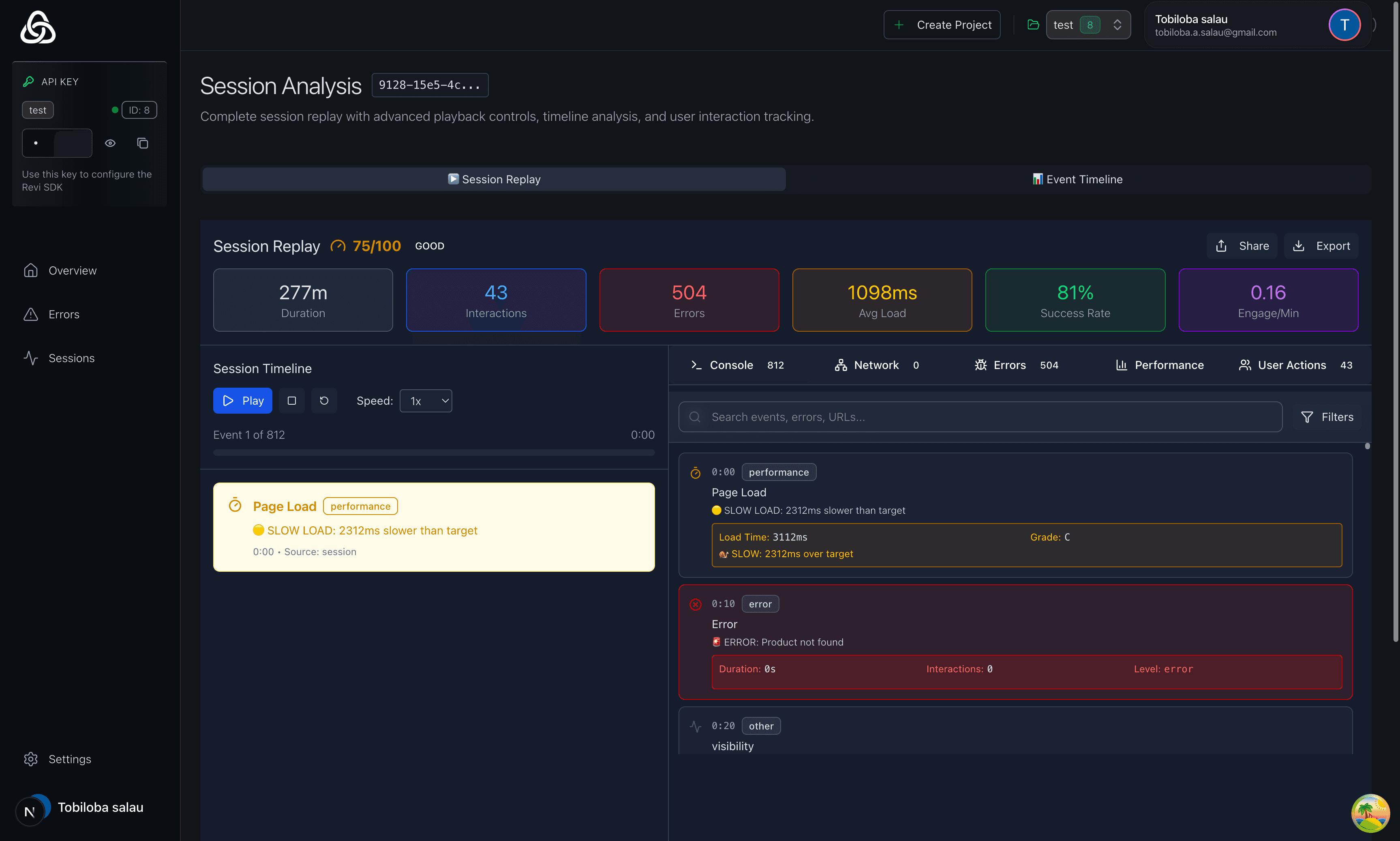 Error analytics interface